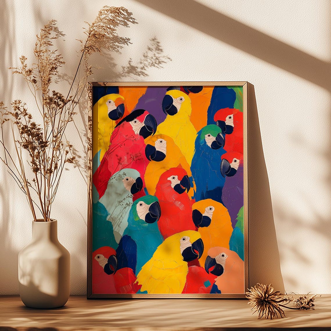 Colorful Parrot Wall Art Print Vibrant Tropical Bird Illustration For Boho Jungle Decor Bold Macaw Artwork Exotic Nature Lovers