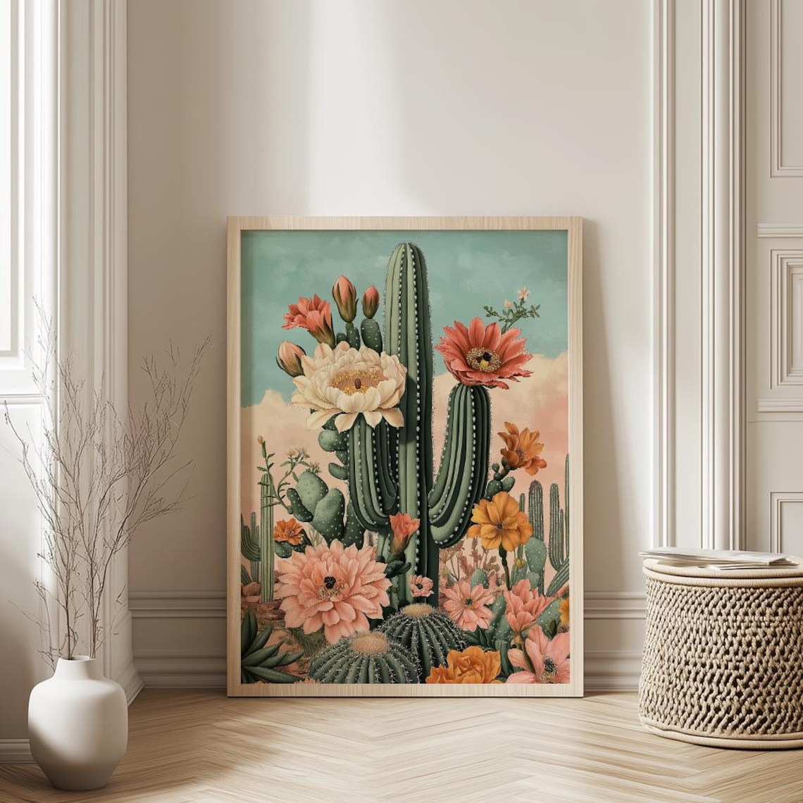Mexican Cactus Art Print, Vintage Boho Desert Folk
