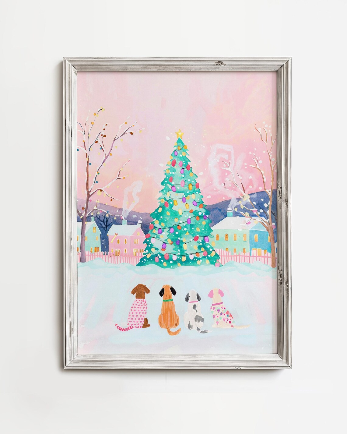 Dogs Love Christmas Cheerful Winter Holiday Art Print