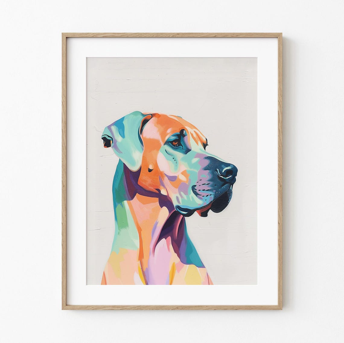 Colorful Great Dane Portrait Profile Rainbow Modern Dog Wall Art