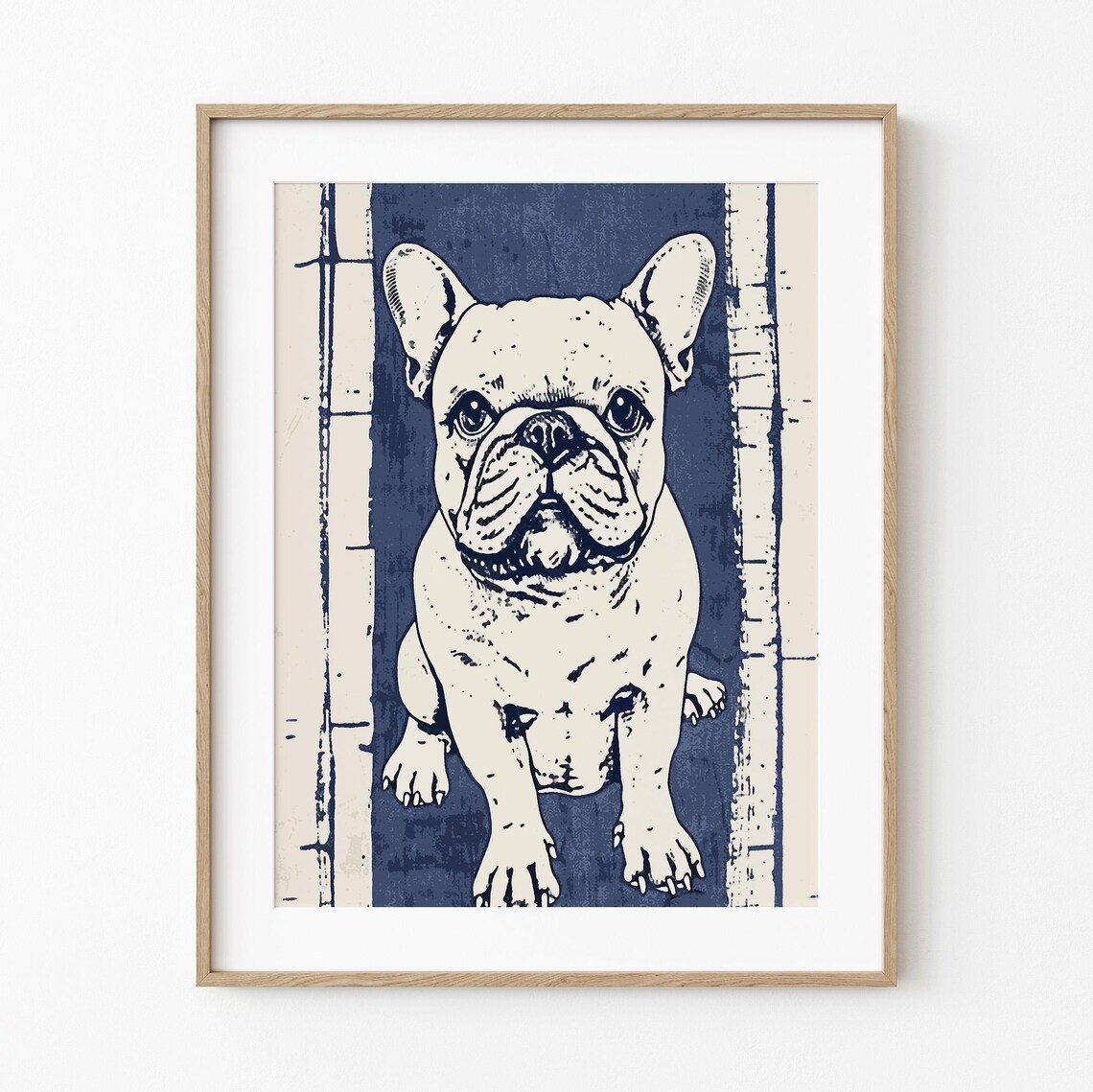 French Bulldog Puppy Blue Line Art Cute Minimalist Dog Poster