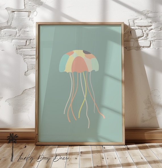 Cute Pastel Jellyfish Nursery Art Sea Life Kids Room Wall Poster