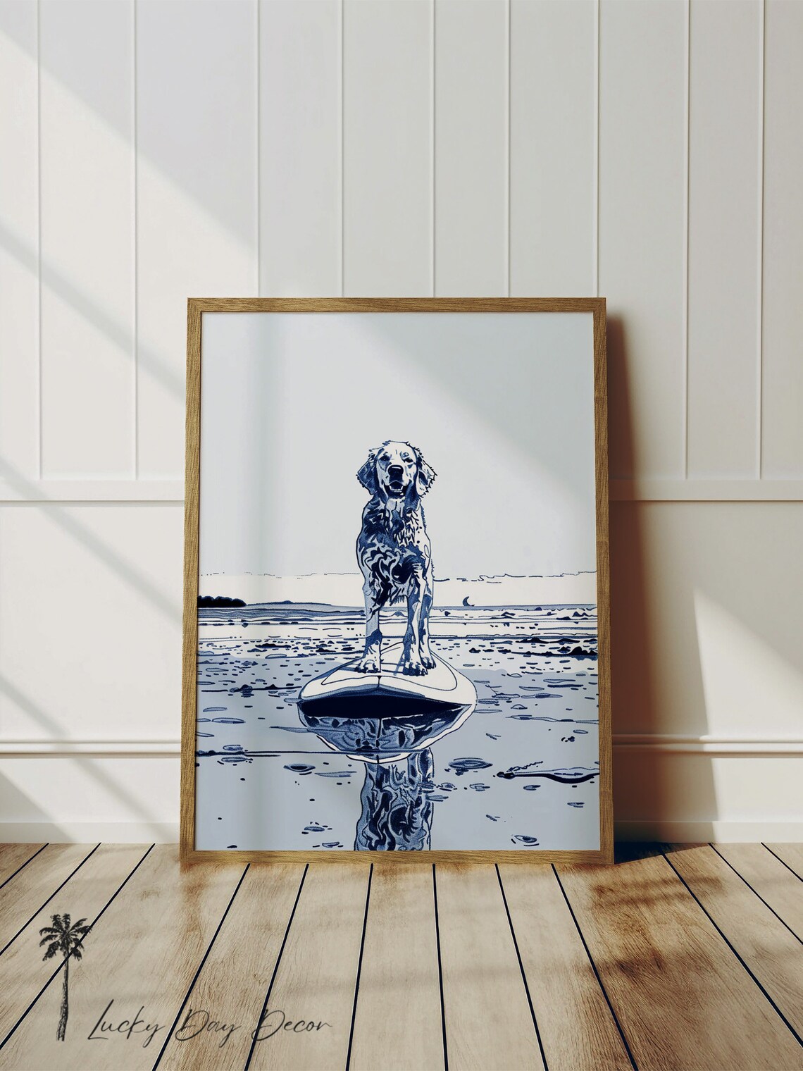 Surfing Dog Art Labrador Vintage Coastal Poster