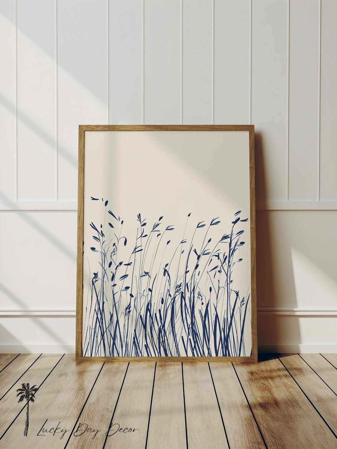 Beach Grasses Blowing Blue Oceanfront Sketch, Art Print