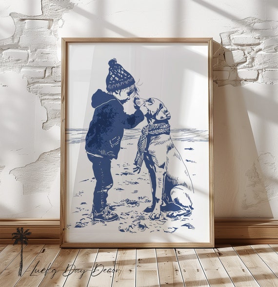 Adorable Beach Dogs Cute Coastal Nursery Winters On East Coast Vintage Home Simple Navy Blue Sketch