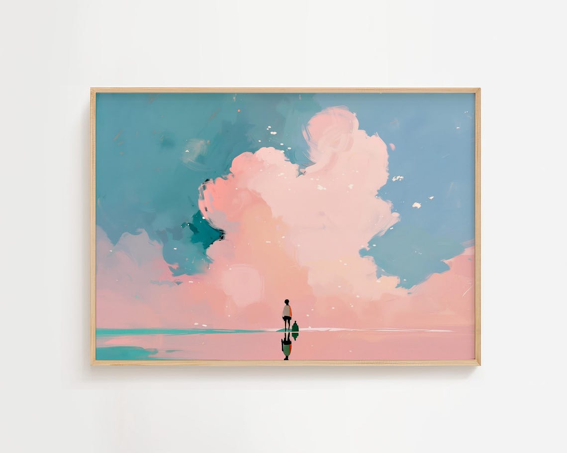 Pink Cloud Dreamy Sunset Beach Pastel Coastal Scene Art Poster