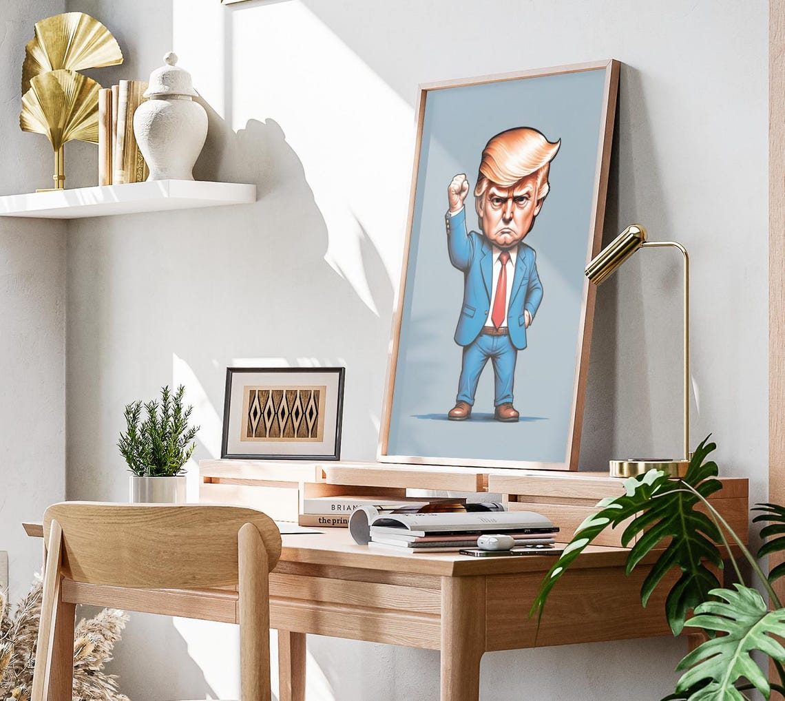 Donald Trump Caricature Art Print Maga Painting Artwork Trump Fist Pump Wall Art Make America Great Again Decor President Trump Poster - Image 3