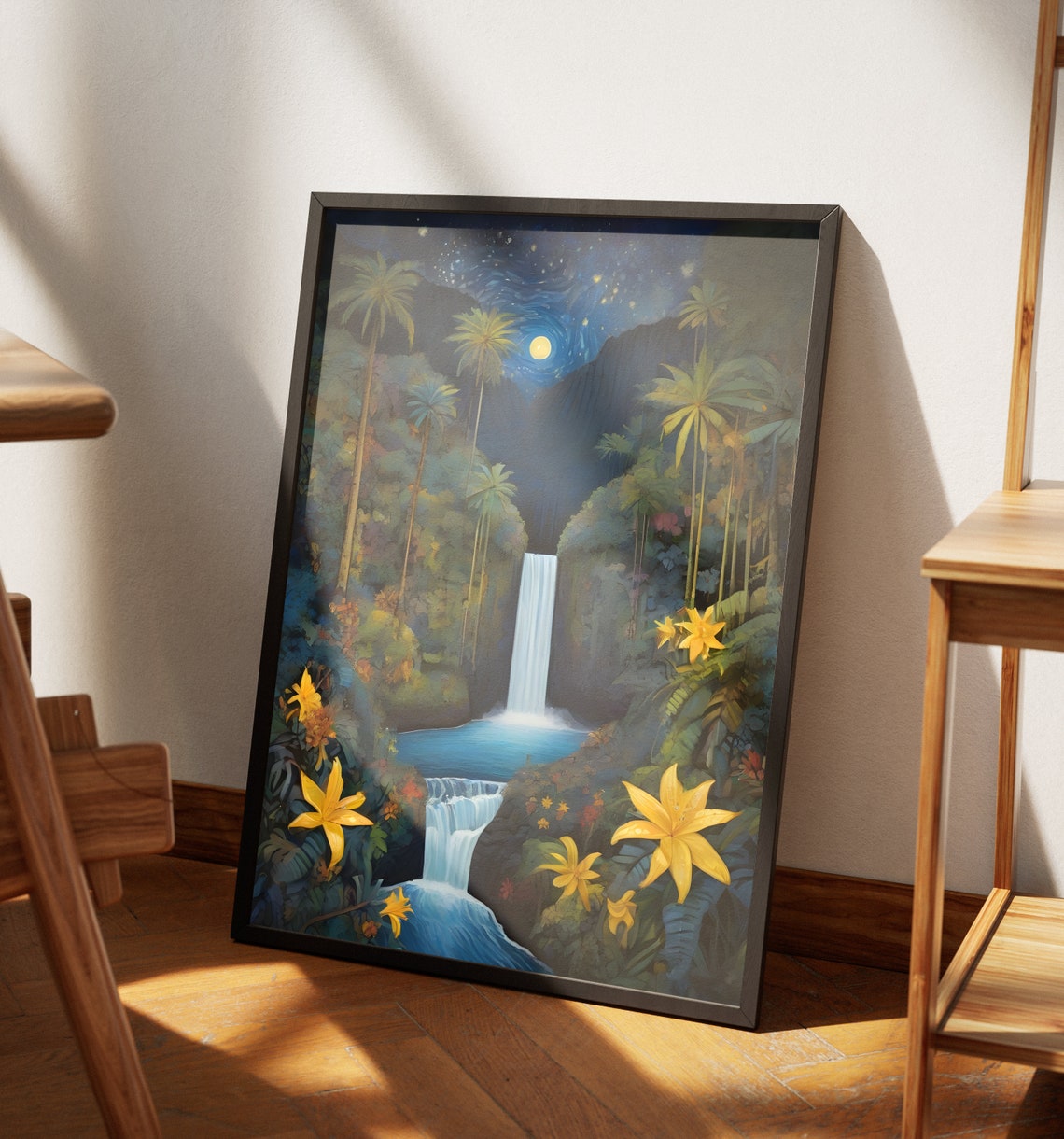 Hawaii Starry Night Waterfall Tropical Jungle Moon Glow Poster - Image 4