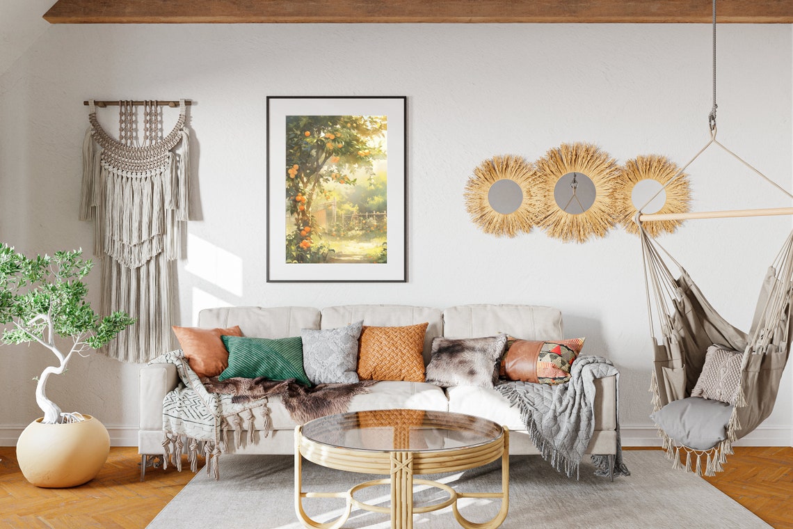 Orange Tree Sunlit Garden Watercolor Citrus Orchard Summer Glow Poster - Image 2