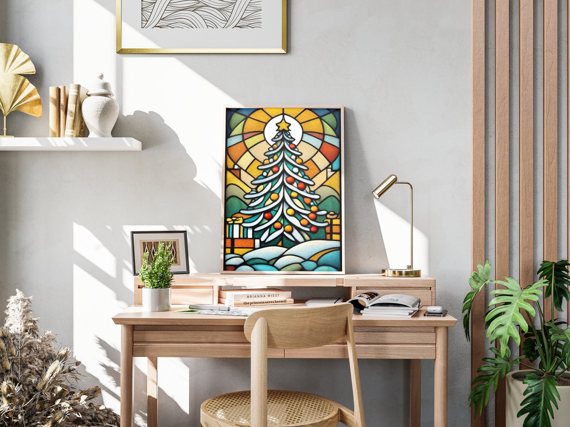 Stained Glass Christmas Tree Ornaments Gifts Sunburst Holiday Poster - Image 4