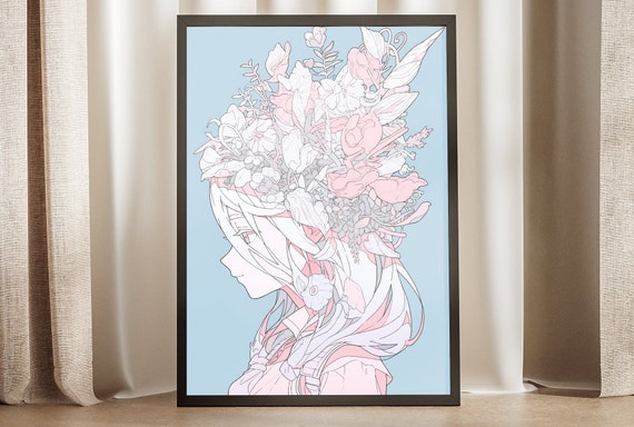 Flower Wall Art Abstract Line Art Comfort Colors Minimalist Geometric Design Floral Home Decor Gift For Nature Lover