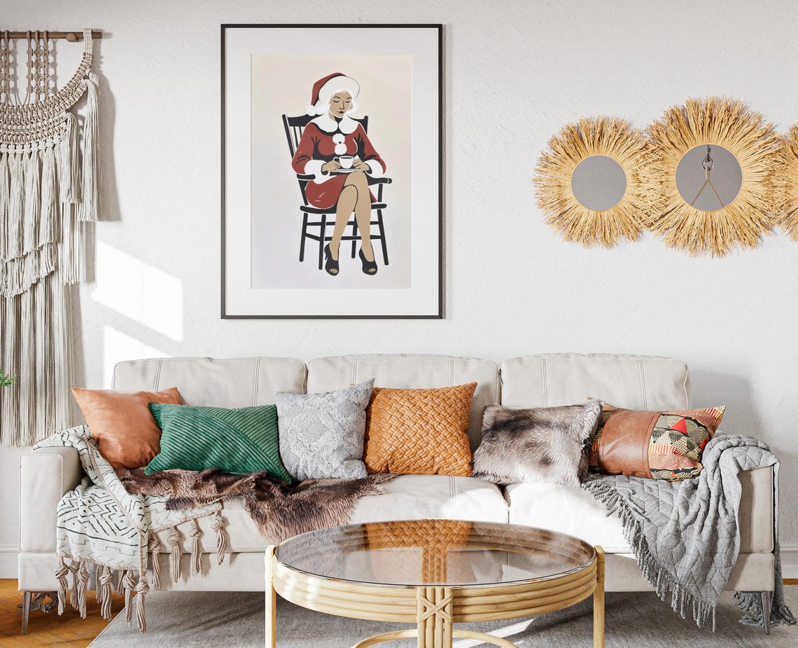 Mrs Claus Rocking Chair Tea Minimalist Christmas Wall Art Poster - Image 2