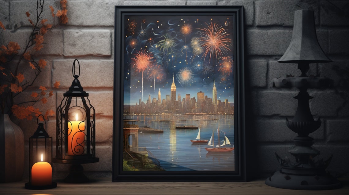 New Years Eve Folk Art Matte Poster New Years Painting Art Print Happy New Years Decor New Years Wall Art New Years Holiday Artwork