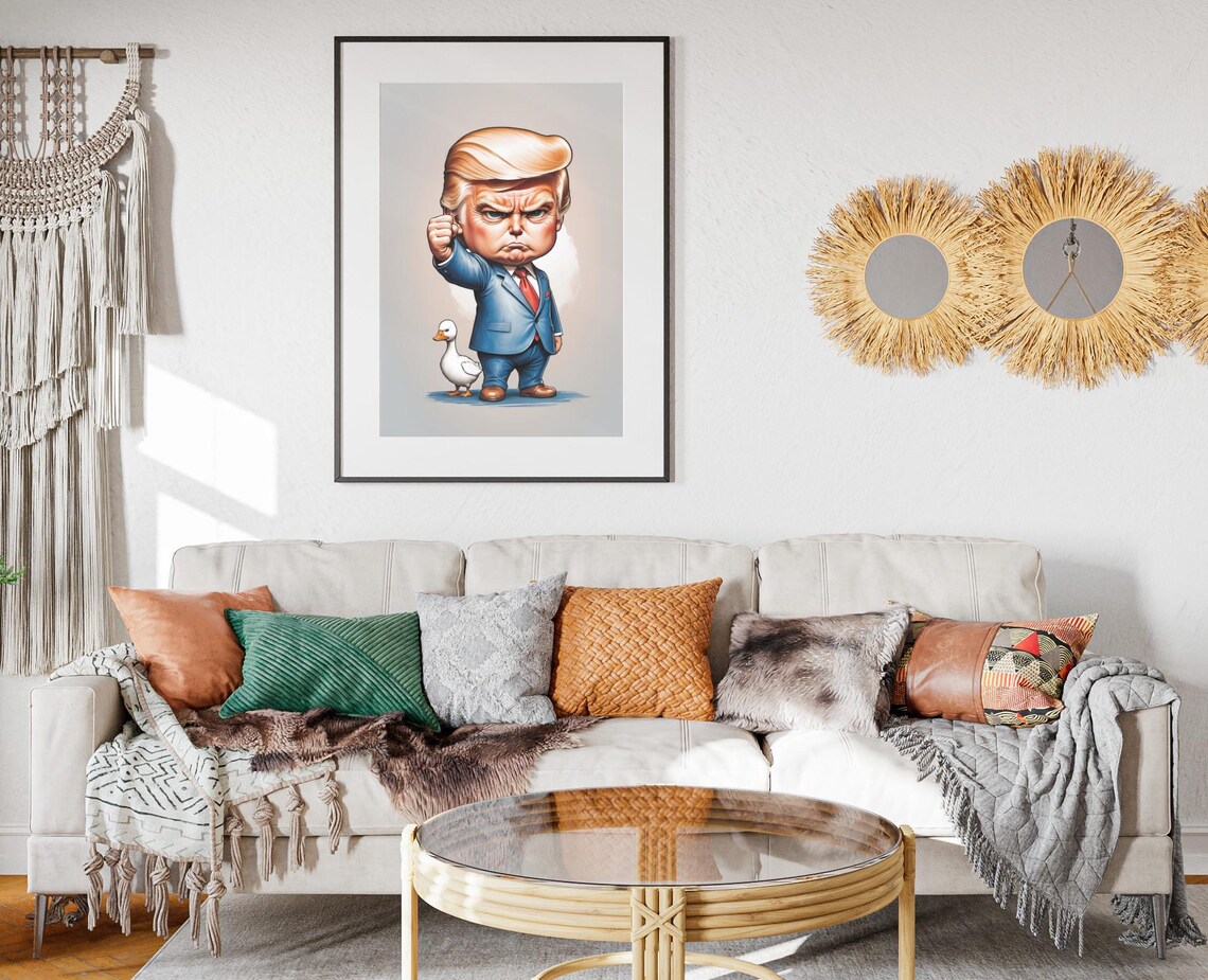 Donald Trump Fist Pump Caricature With Duck Funny MAGA Wall Art Poster - Image 2
