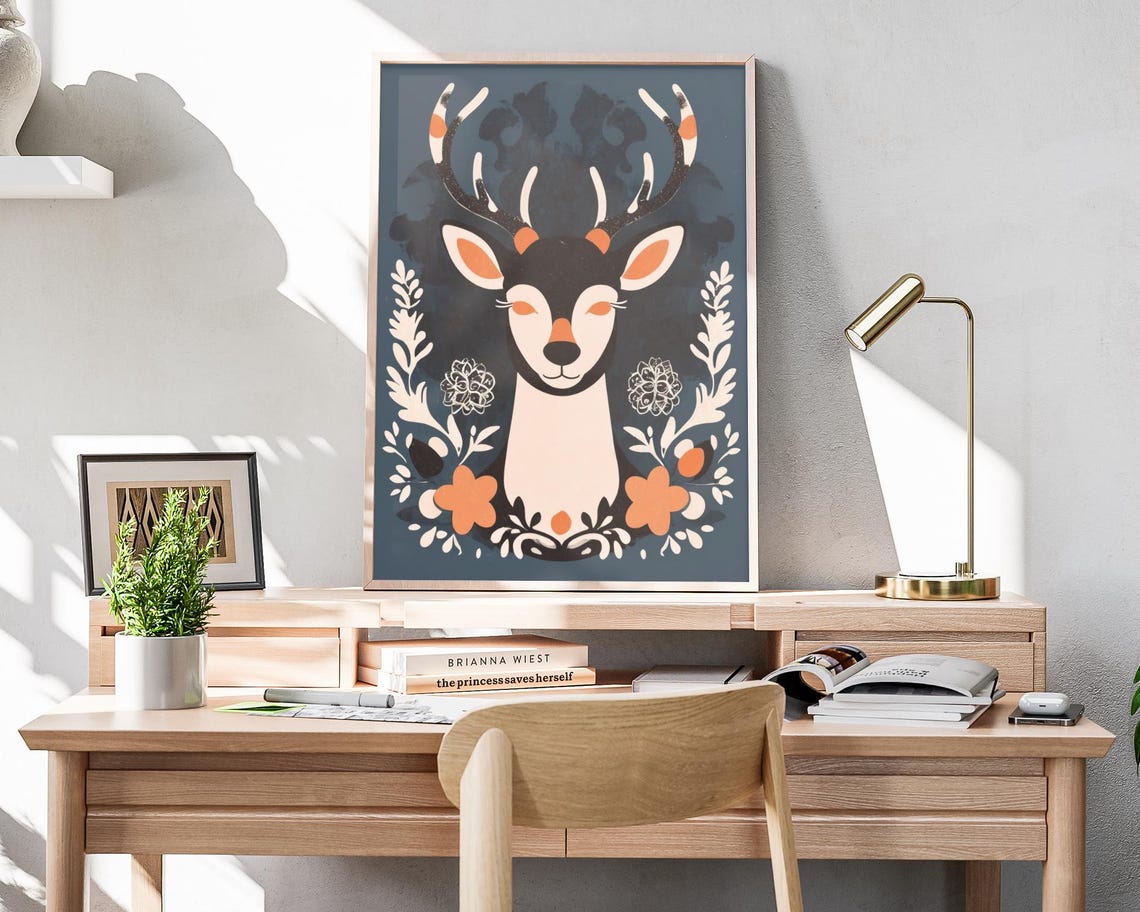 Elegant Boho Reindeer Head Floral Botanical Christmas Art Poster - Image 4