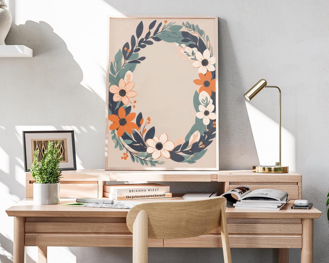 Boho Floral Christmas Wreath Orange Blooms Botanical Art Poster - Image 4