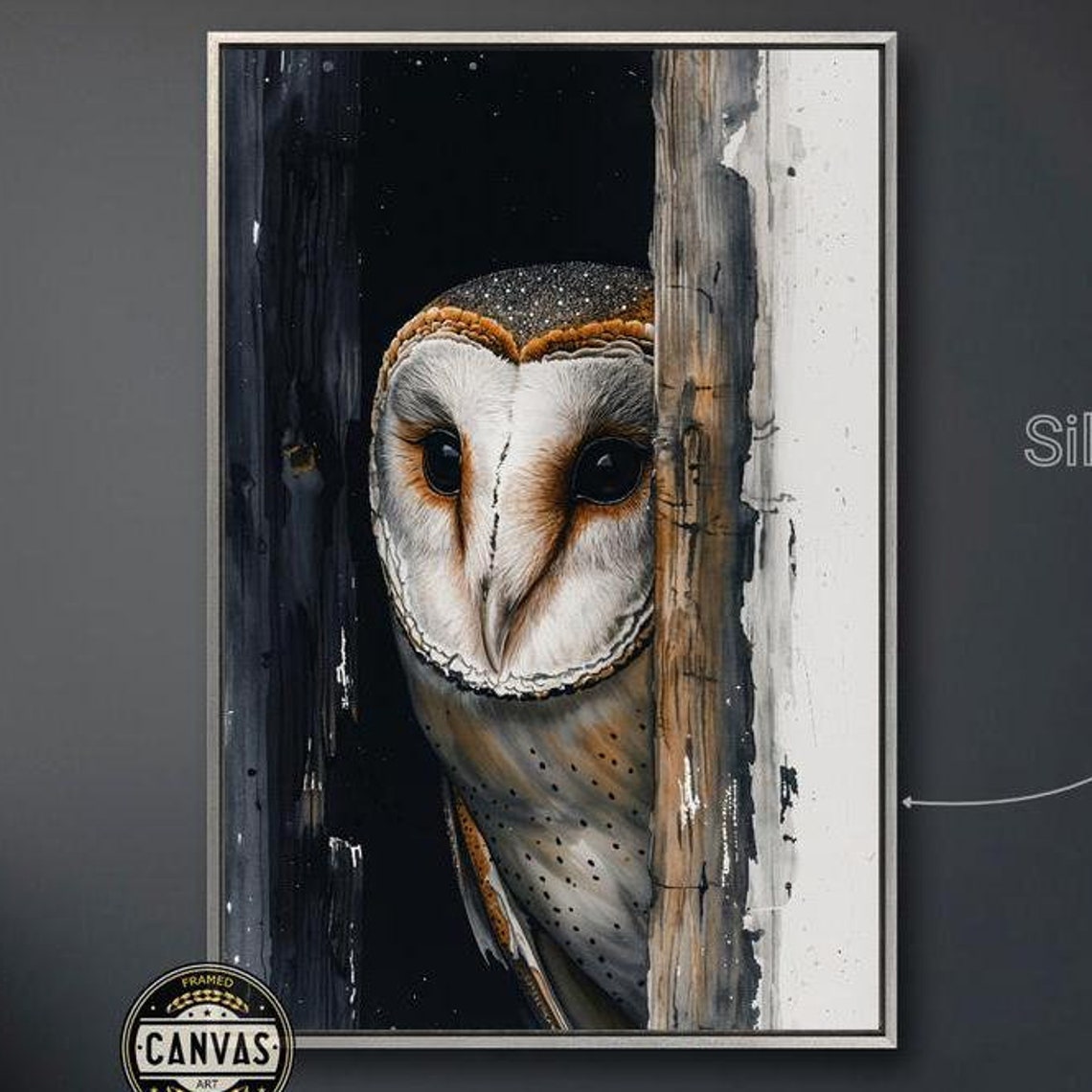 Barn Owl Peeking From Dark Doorway Moody Realistic Bird Art Poster