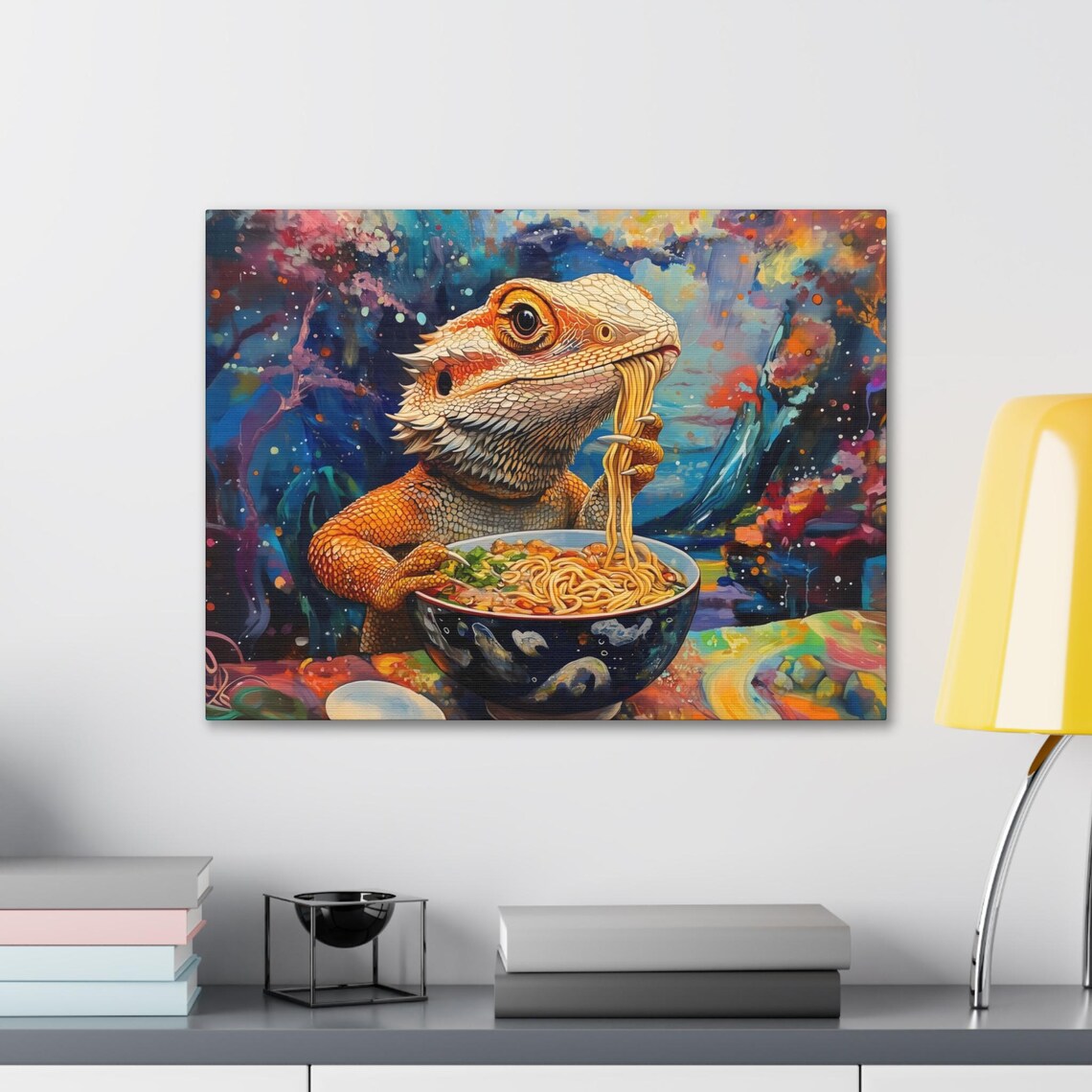 Bearded Dragon Eating Ramen Psychedelic Feast Colorful Reptile Art Poster - Image 2