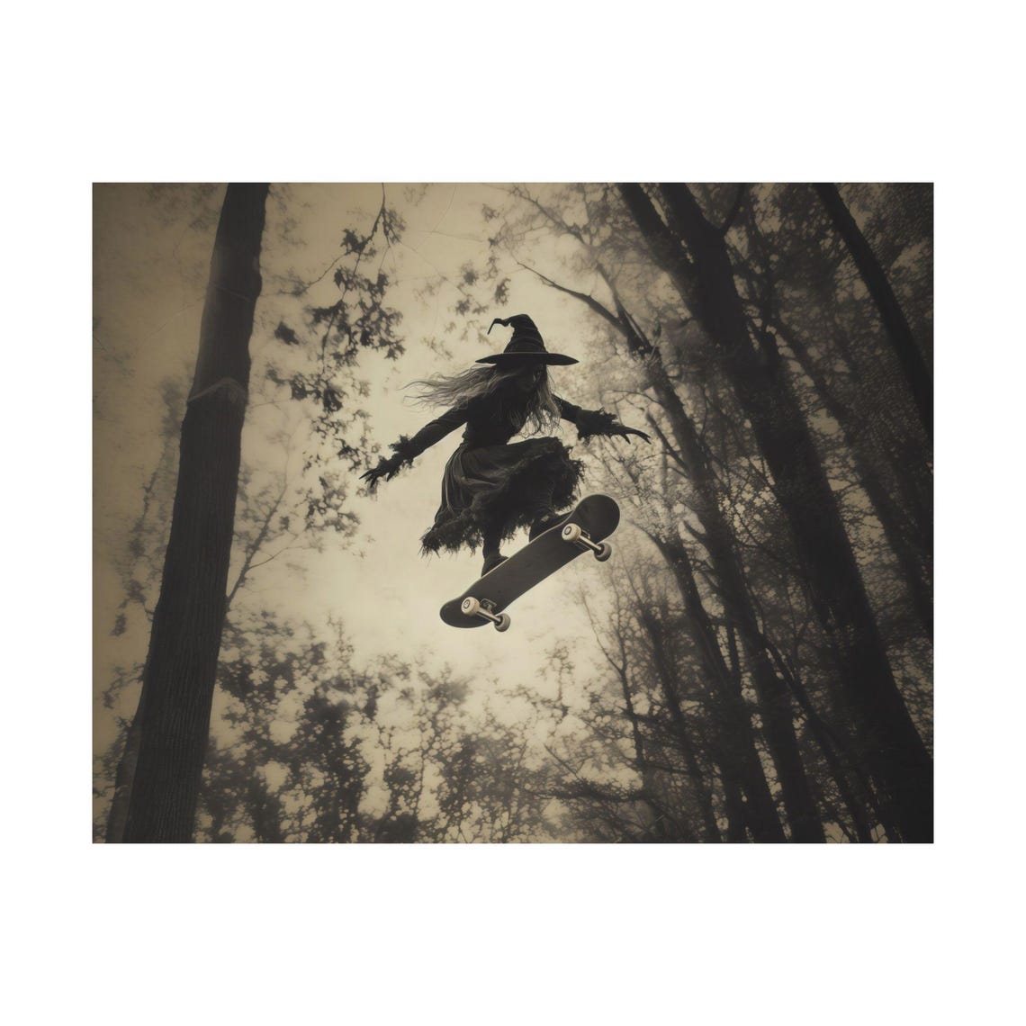 Witch Skateboard Trick in Dark Forest Spooky Halloween Poster - Image 3