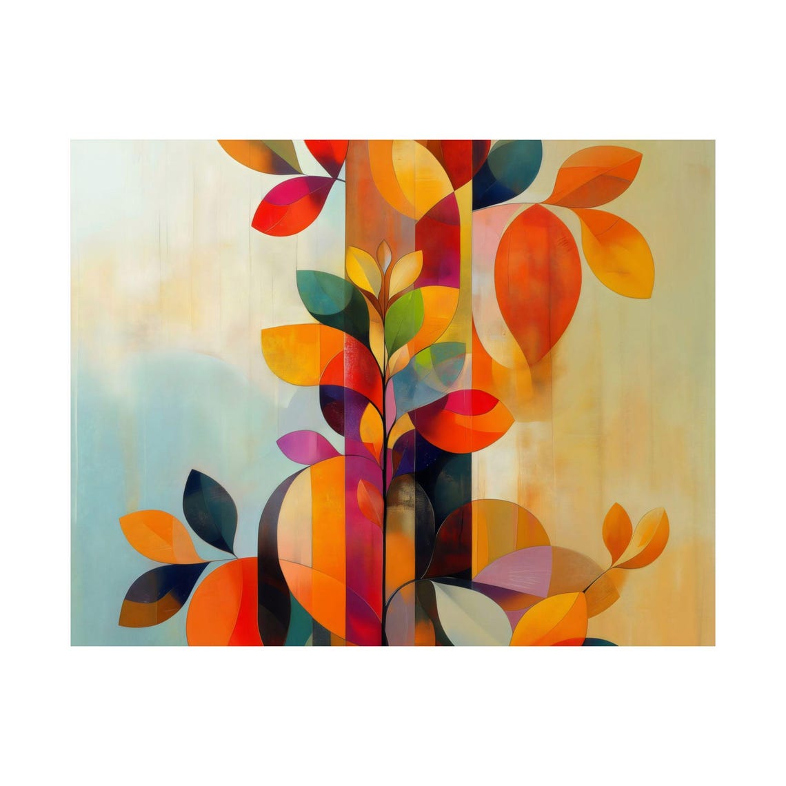 Warm Colorful Abstract Spring Leaves Modern Botanical Art Print - Image 3