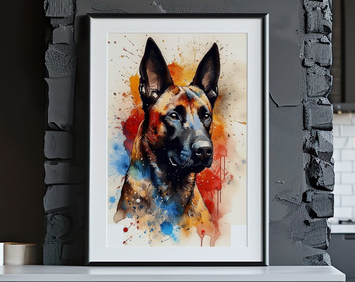 Belgian Malinois Dog Portrait Colorful Watercolor Pet Art Poster