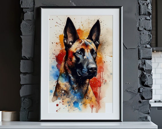 Malinois Painting Wall Art Poster Gift Watercolor Colorful Animal Painting Illustration Nature Wall Art Home Decor Print