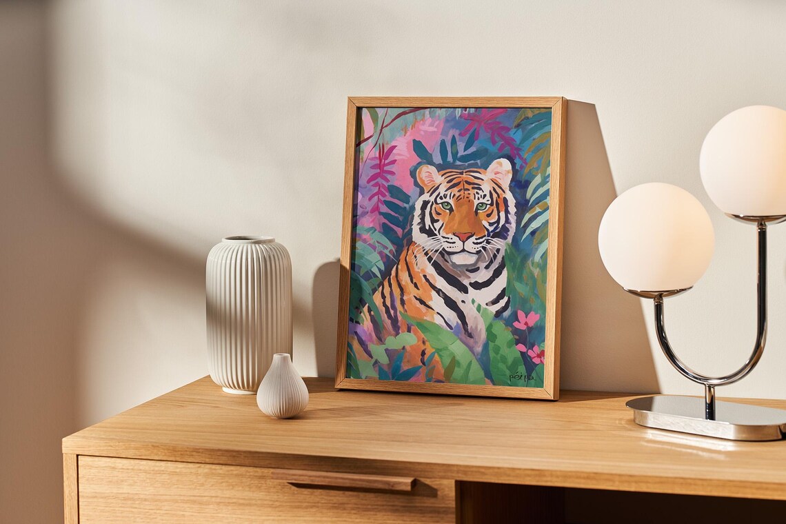 Tiger In The Jungle Art Print, Botanical Decor - Image 2
