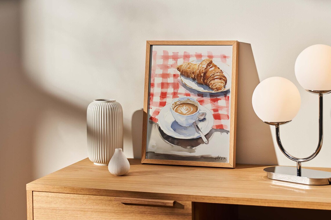 Coffee And Croissant Watercolour, Kitchen Poster - Image 2