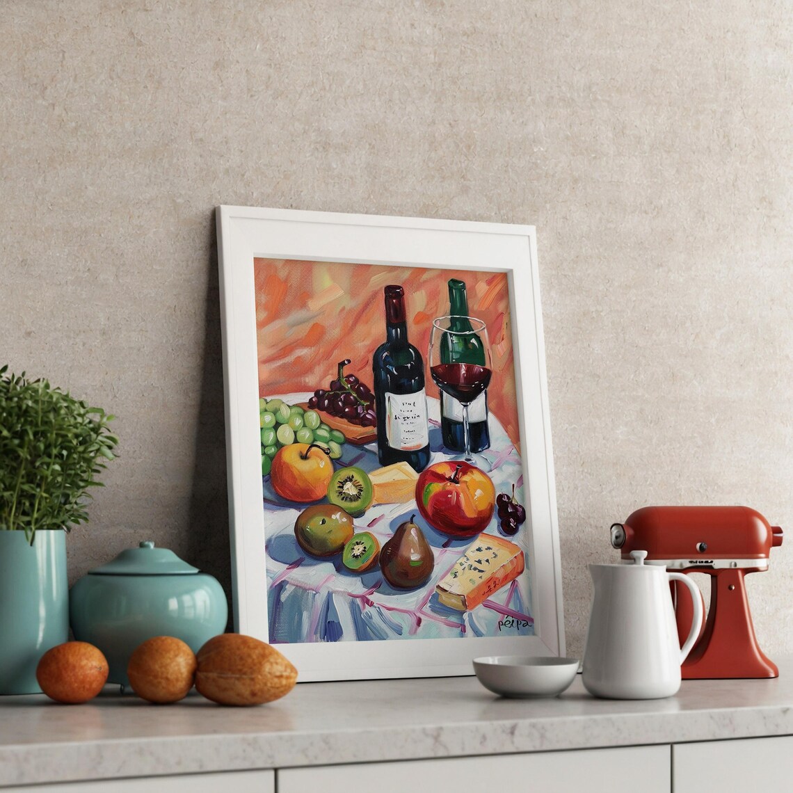 Wine Oclock Kitchen Wall Art, Oil Painting - Image 2