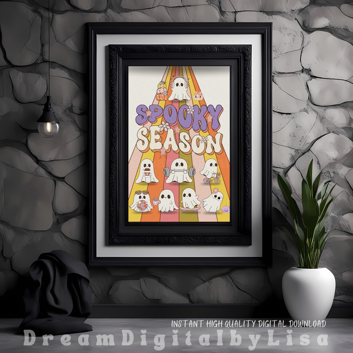 Spooky Season Cute Ghosts Print Retro Halloween Vintage Ghost Retro Poster Autumn Fall Print Whimsical Ghosts A4 A3 Instant - Image 3