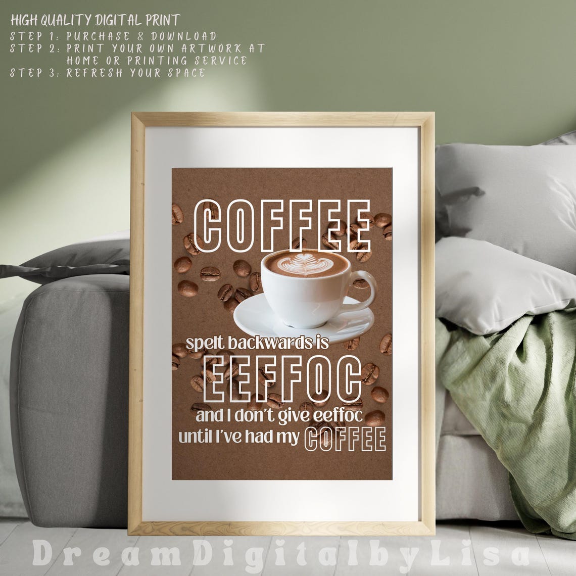 Coffee Spelt Backwards Is Eeffoc Poster Funny Latte Quote Kitchen Art - Image 4