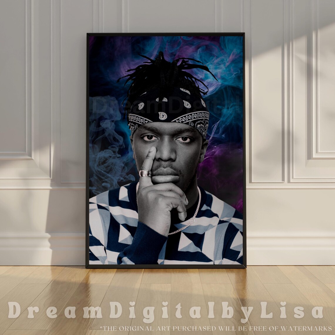 KSI Bandana Portrait Blue and Purple Smoke Music Artist Poster