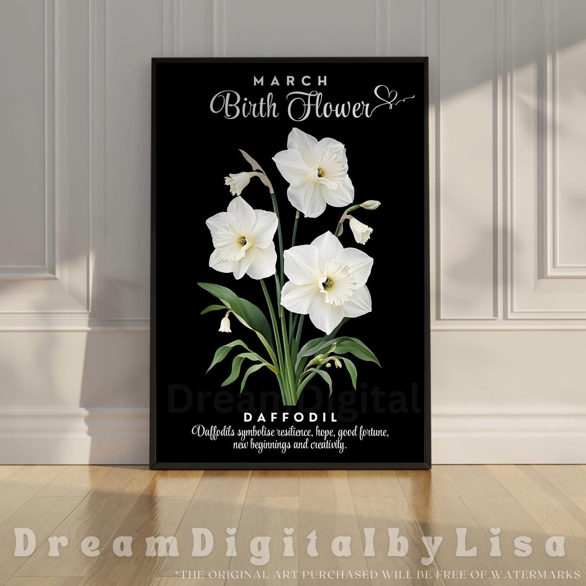 March Birth Flower Daffodil White Botanical Floral Gift Poster