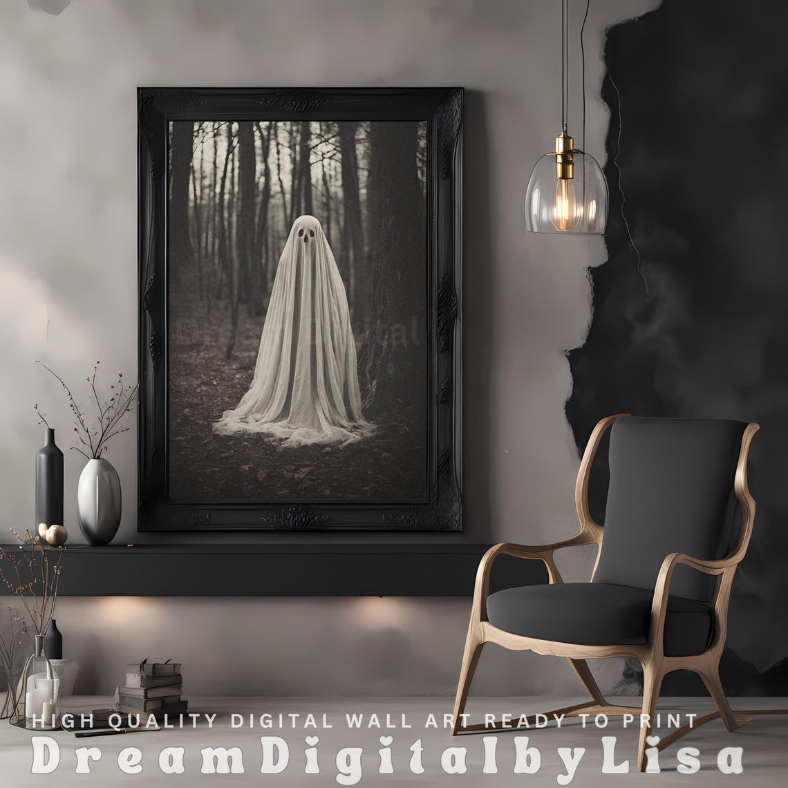 Ghost in the Dark Forest Vintage Sheet Ghost Spooky Art Poster - Image 2