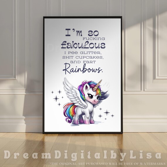 Sassy Unicorn Fabulous Glitter Funny Quote Rainbow Unicorn Poster