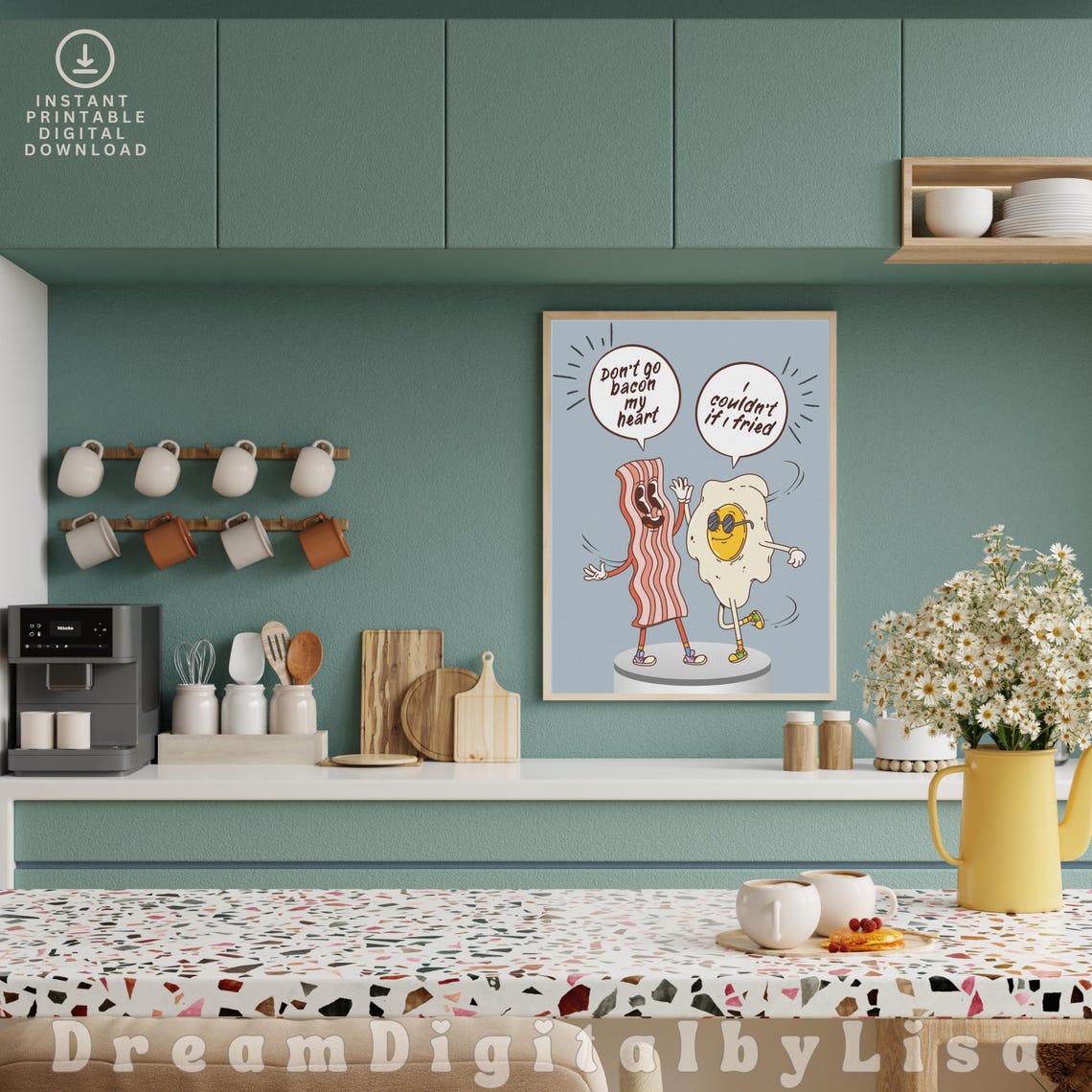 Dont Go Bacon My Heart Poster Funny Bacon Egg Cartoon Kitchen Art - Image 2