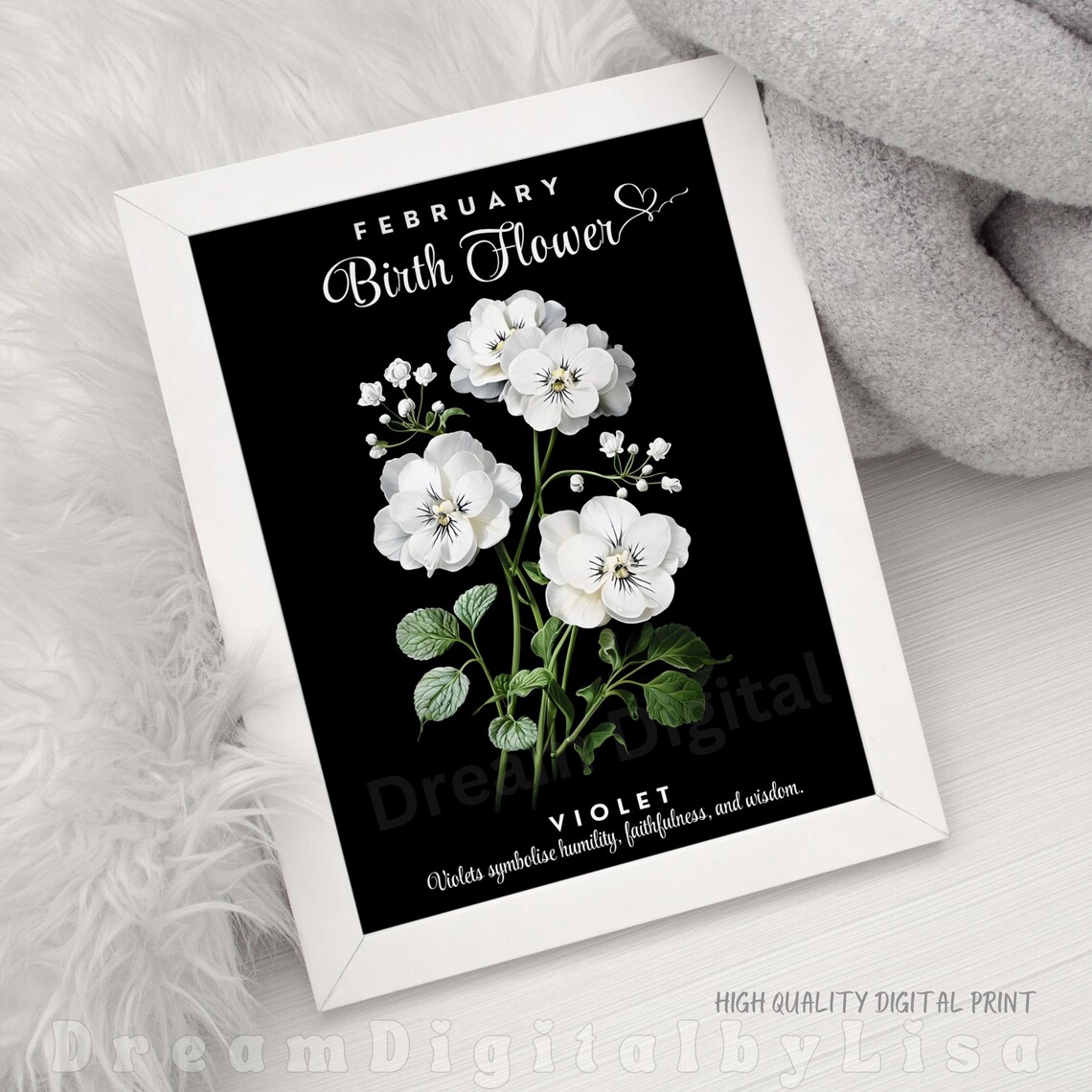 Birth Flower Month February Print Violet Flower Illustration Birth Flower Family Print Birth Flower Gift Floral Art Print - Image 2