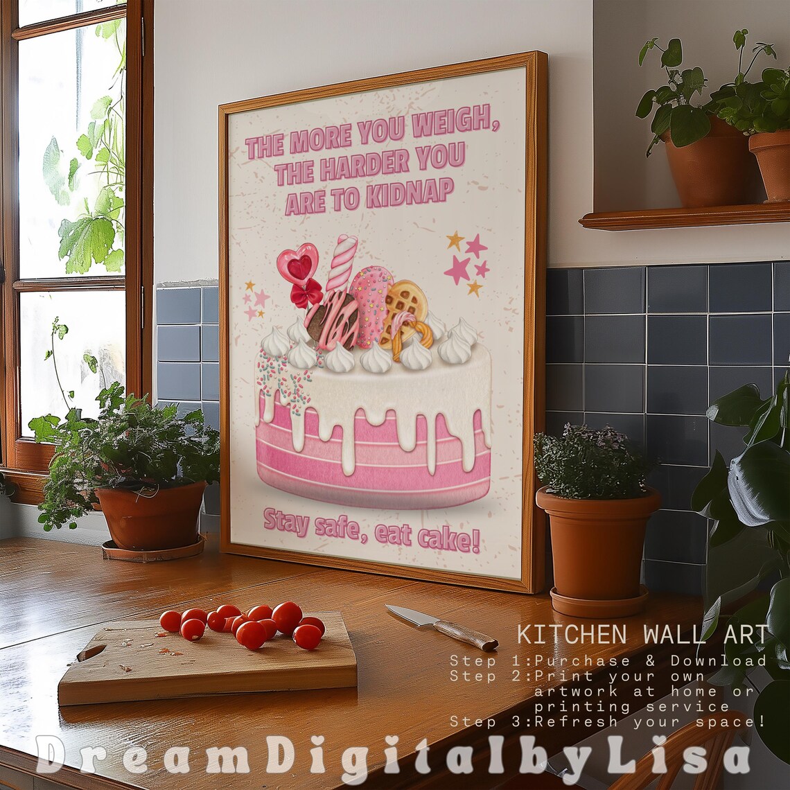 Stay Safe Eat Cake Humorous Kitchen Art Print - Image 2