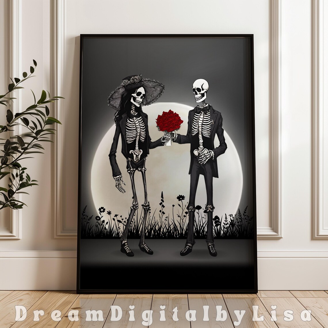 Gothic Skeleton Love Art, Dark Romance Print