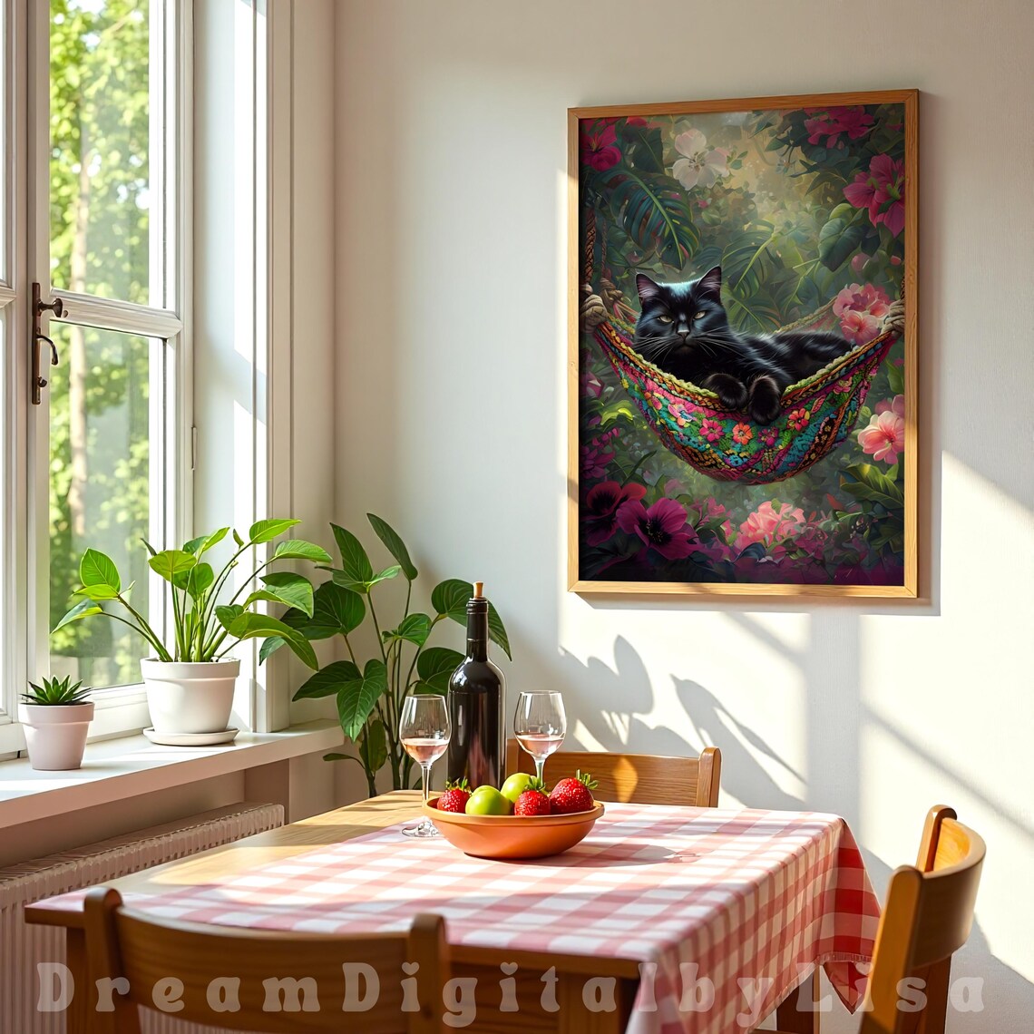 Black Cat In Hammock, Maximalist Floral Poster - Image 2