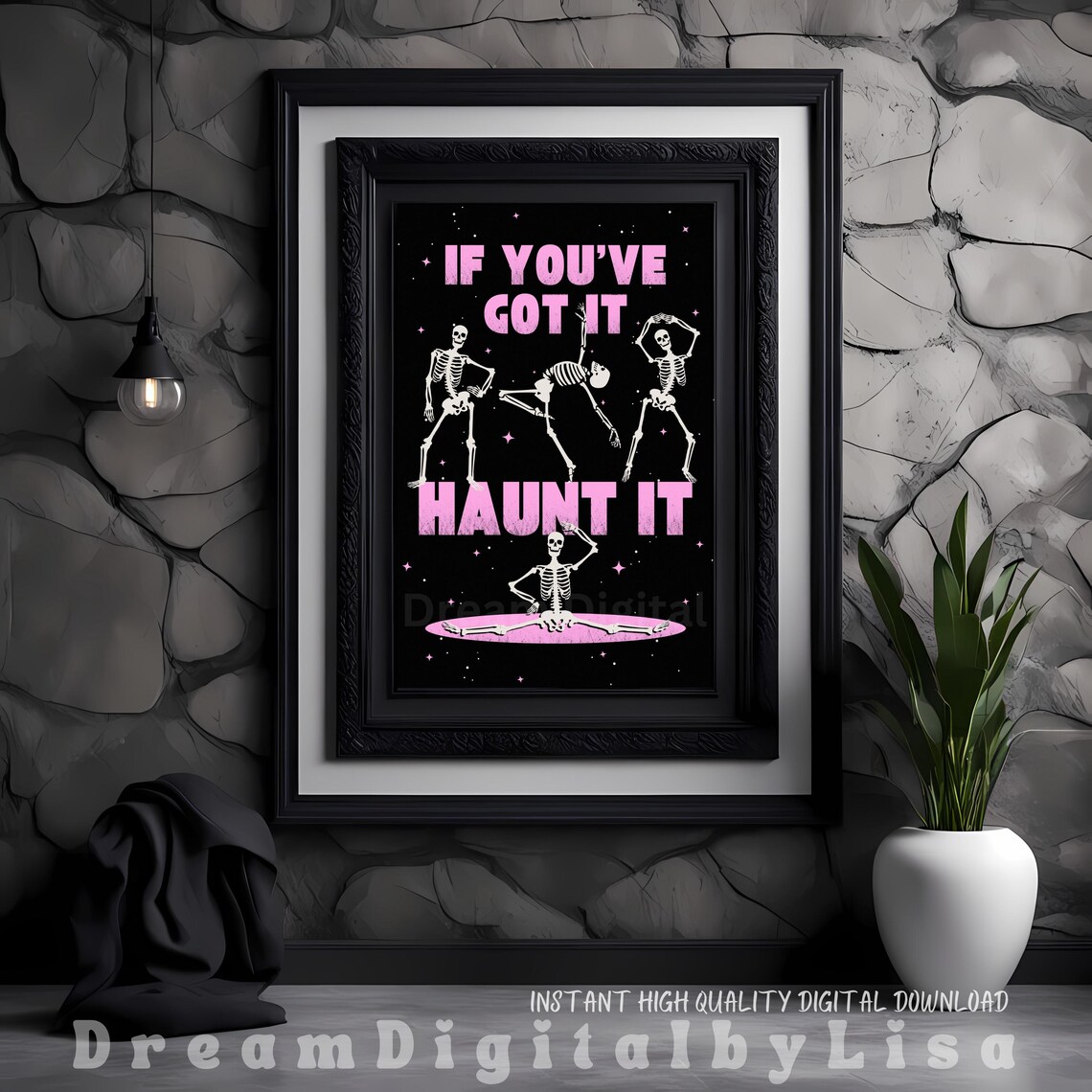 If Youve Got It Haunt It Halloween Poster Dancing Skeletons Pink Black - Image 3