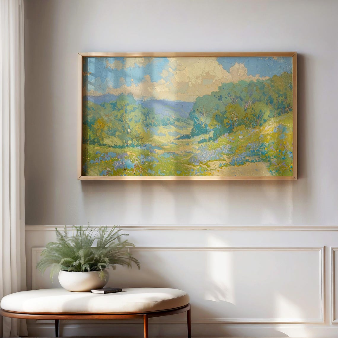 Spring Floral Meadow Landscape Vintage Oil Painting TV Frame Poster - Image 4