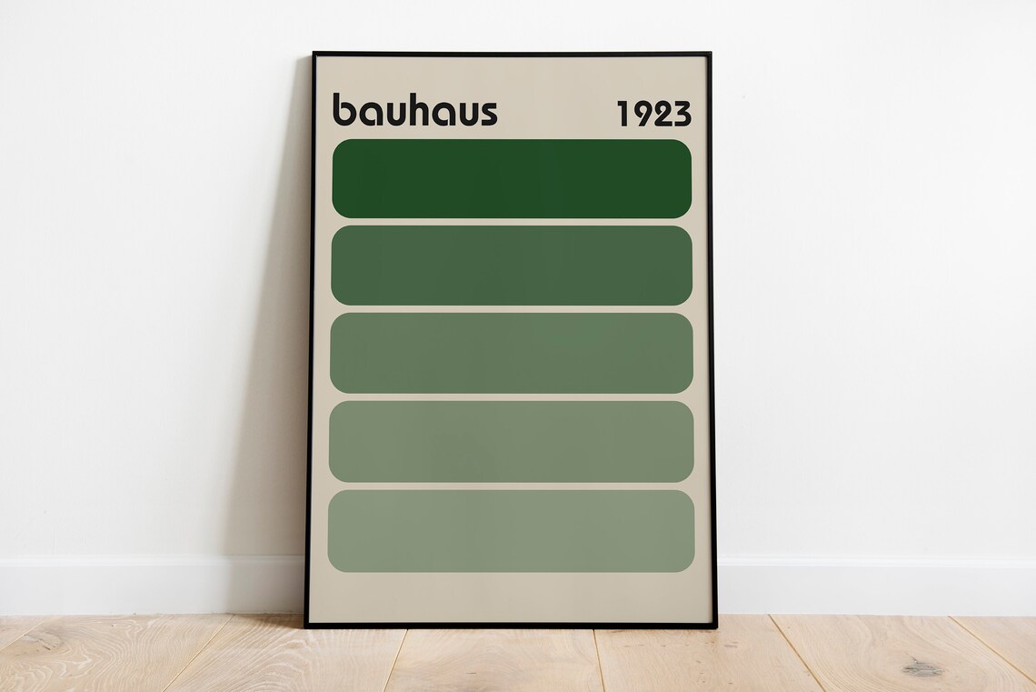 Bauhaus 1923 Green Gradient Bars Minimalist Abstract Art Poster - Image 2