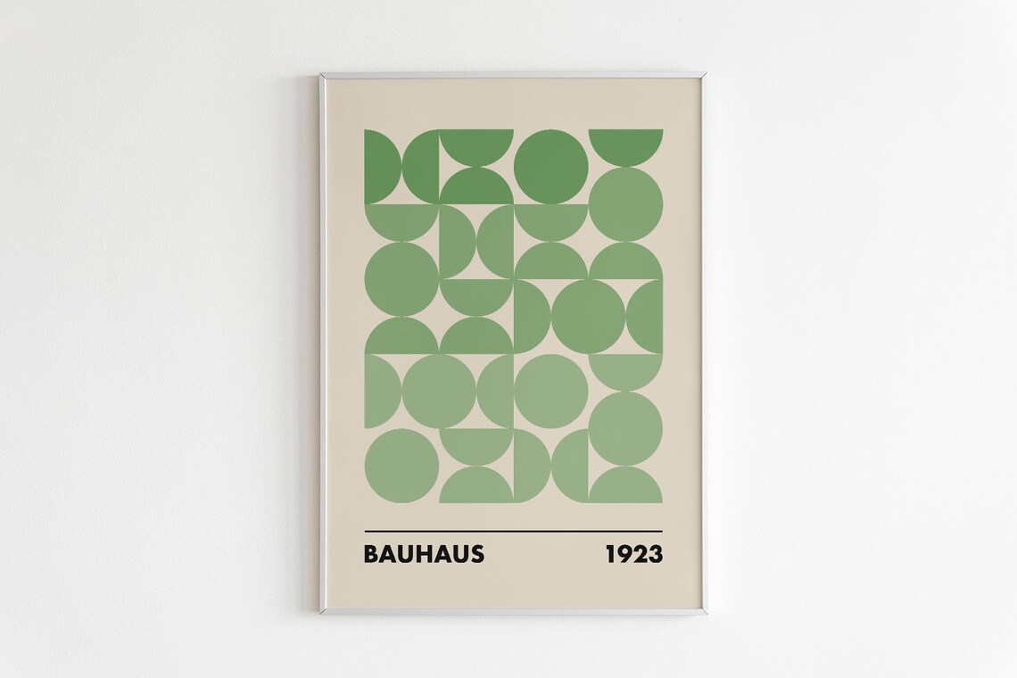 Bauhaus 1923 Green Geometric Circles Grid Mid Century Modern Poster