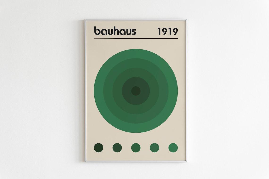 Bauhaus 1919 Green Concentric Circles Mid Century Modern Poster