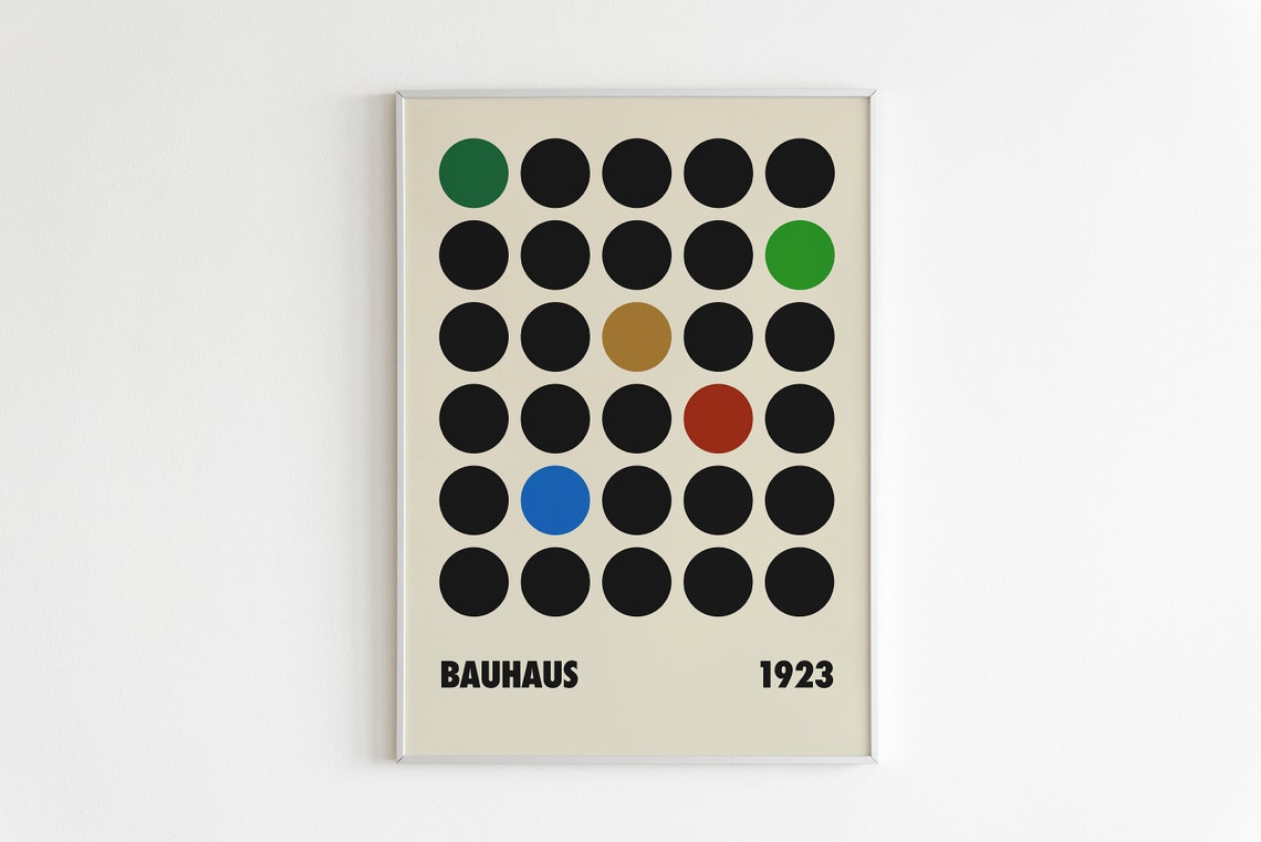 Bauhaus 1923 Black Dot Grid with Color Circles Abstract Poster