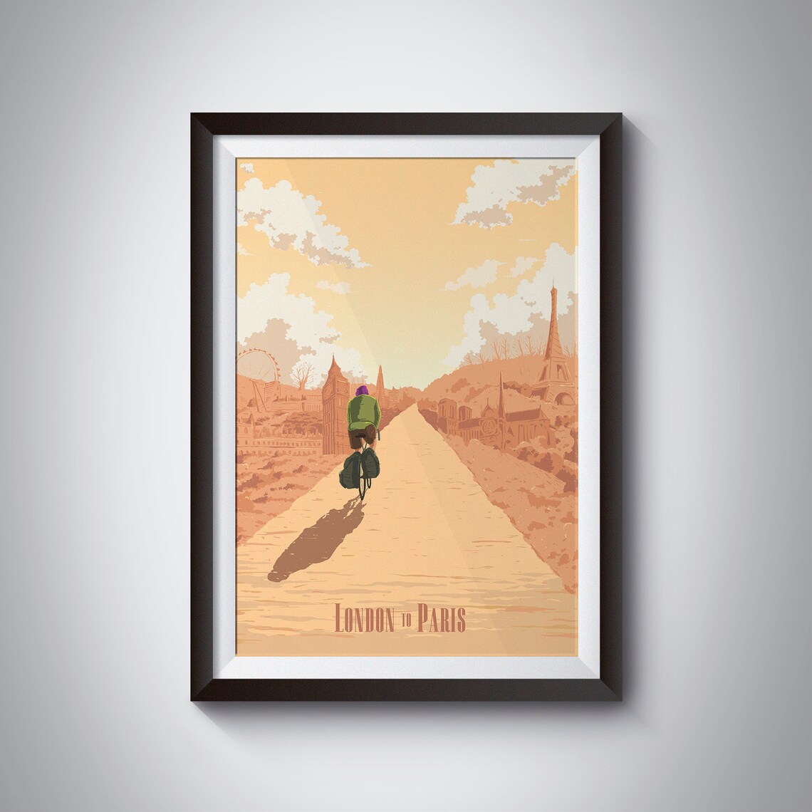 London to Paris Cycling Travel Poster, Avenue Verte
