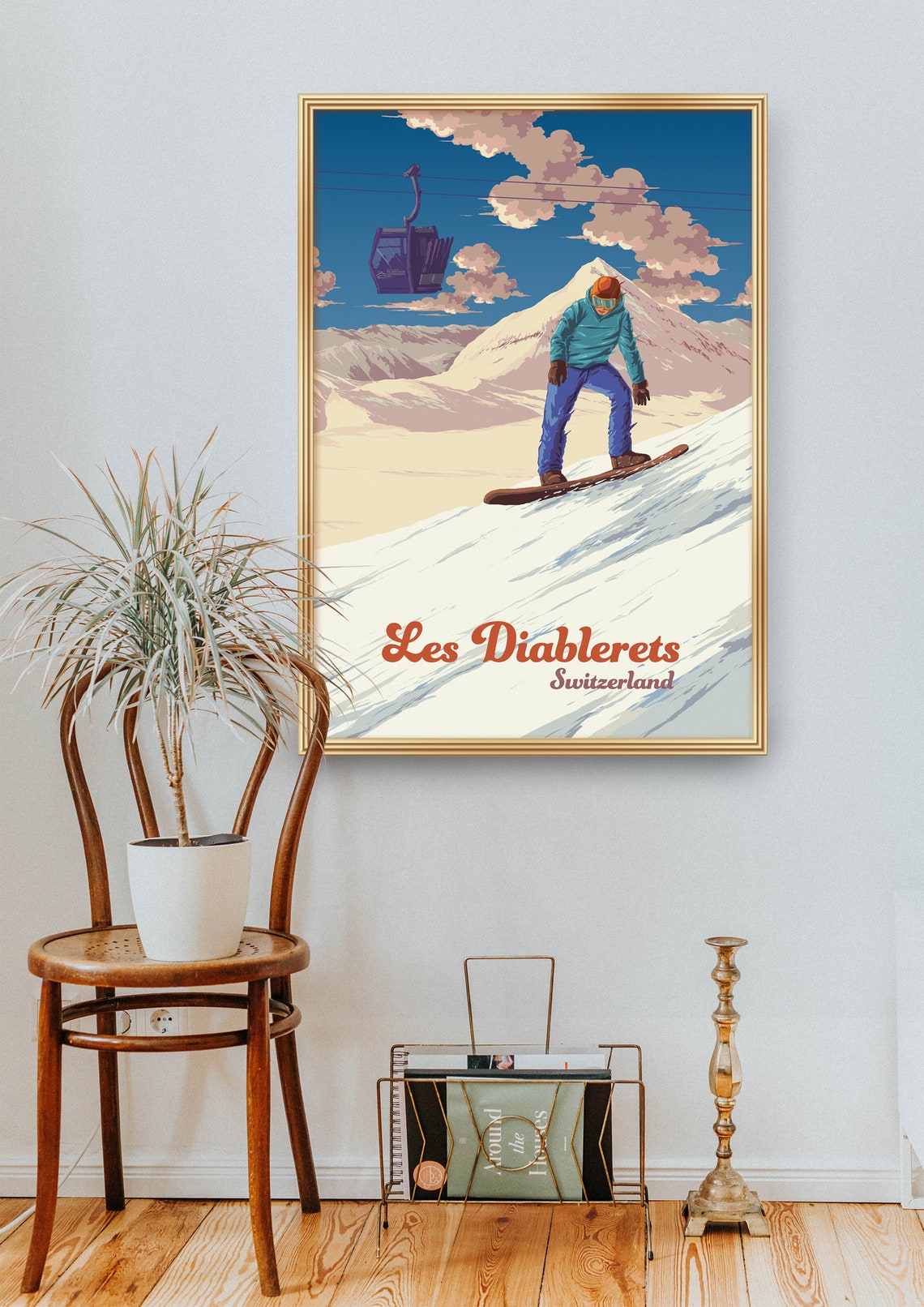 Les Diablerets Switzerland Snowboarding Mountain Resort Poster - Image 2