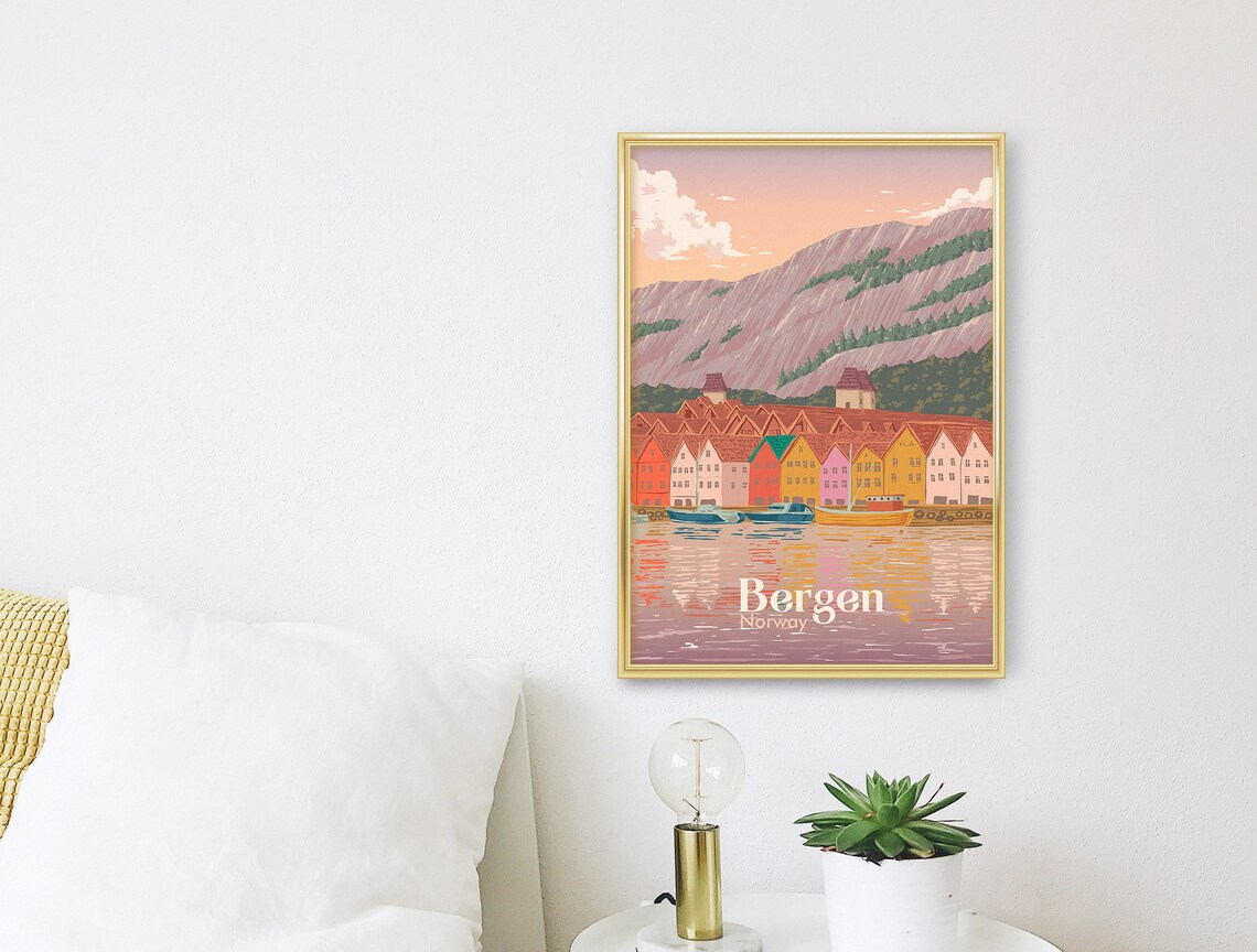 Bergen Norway Retro Travel Poster, Fjord Landmarks - Image 3
