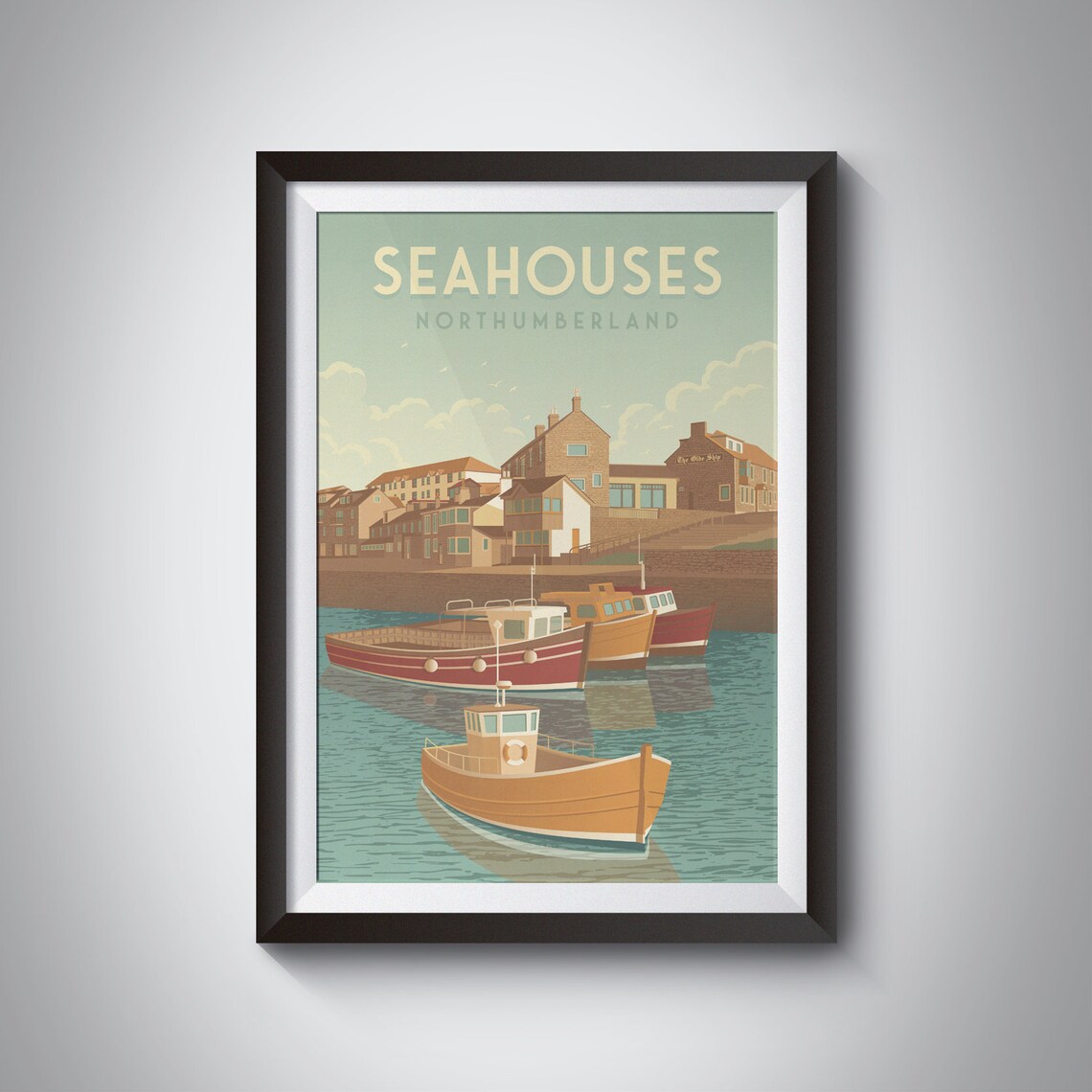 Seahouses Vintage Travel Poster, Northumberland Coast